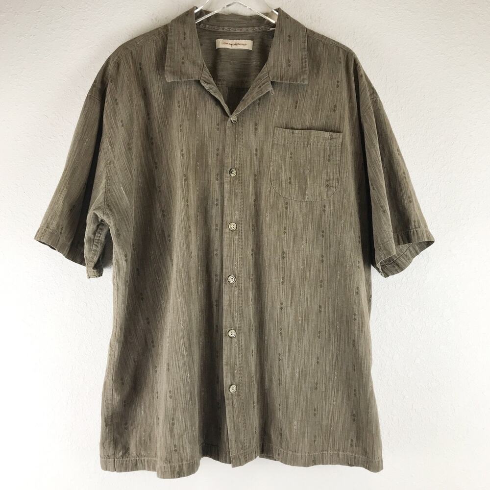 Tommy Bahama Silk Cotton Brown Western Hawaiian Short Sleeve Shirt Size XXL